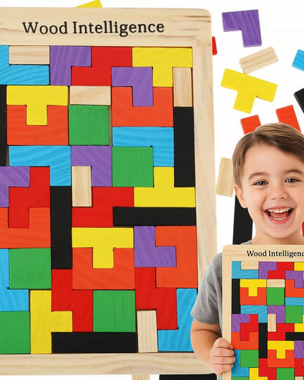 Medinė dėlionė Tetris Montessori galvosūkis vaikams 3D loginis žaidimas
