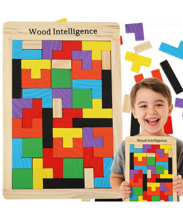 Medinė dėlionė Tetris Montessori galvosūkis vaikams 3D loginis žaidimas