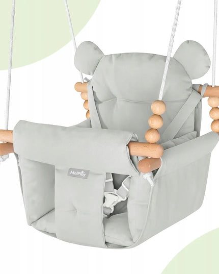 Medvilninės vaikiškos kėdutės tipo sūpuoklės su pagalvėlėmis ir saugos diržais 12-36 mėn. 60 kg