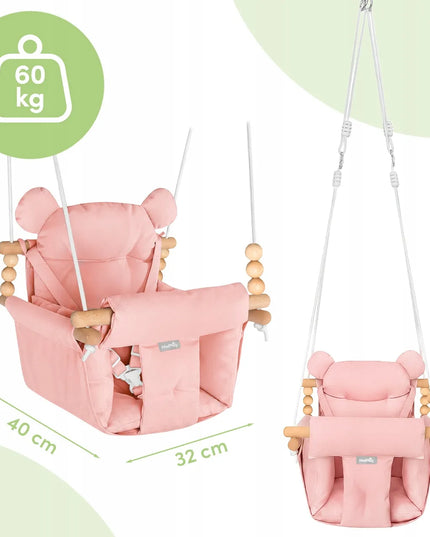 Medvilninės vaikiškos sūpynės-krėslas su pagalvėlėmis ir saugos diržais 12-36 mėn. 60 kg