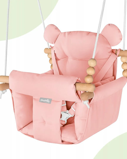 Medvilninės vaikiškos sūpynės-krėslas su pagalvėlėmis ir saugos diržais 12-36 mėn. 60 kg