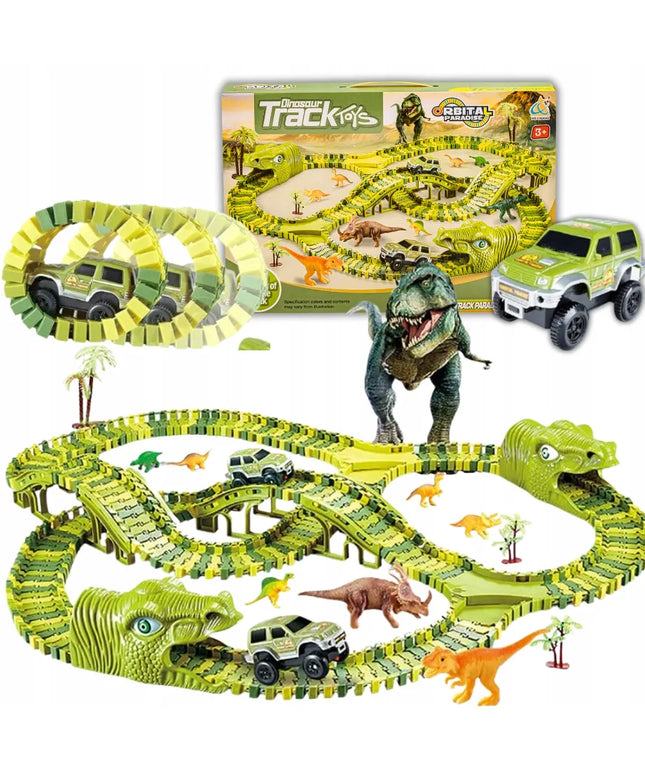 MEGA lenktynių trasa Dinozaurų parkas Magic Track su automobiliuku 270 dalių