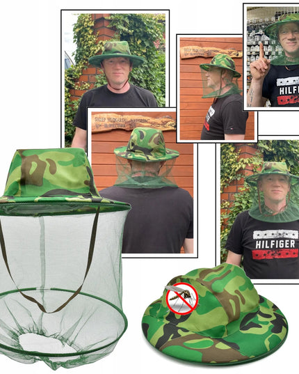 Meškeriotojo skrybėlė su tinkleliu nuo uodų ir vabzdžių