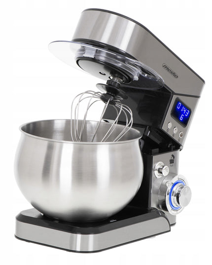 Mesko planetarinis virtuvės kombainas su LCD ekranu 2000W – 5L dubuo, 3 antgaliai, 7 greičiai, pakeliama galva