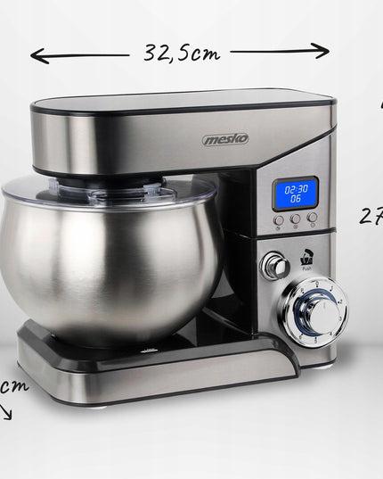 Mesko planetarinis virtuvės kombainas su LCD ekranu 2000W – 5L dubuo, 3 antgaliai, 7 greičiai, pakeliama galva