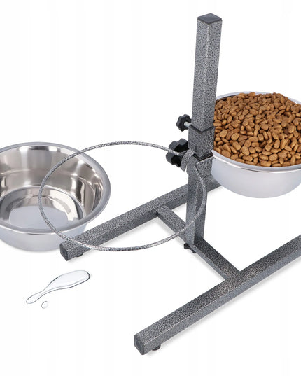 Metalinės dubenėlių šuns dubenėlių rinkinys ant reguliuojamo stovo 2x4,7 l