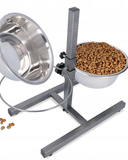 Metalinės dubenėlių šuns dubenėlių rinkinys ant reguliuojamo stovo 2x4,7 l