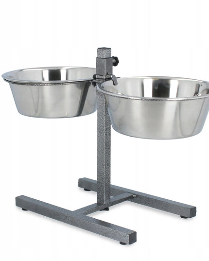 Metalinės dubenėlių šuns dubenėlių rinkinys ant reguliuojamo stovo 2x4,7 l