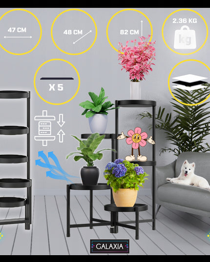 5 lygių metalinis gėlių stovas GALAXIA 82 x 48 x 48 cm