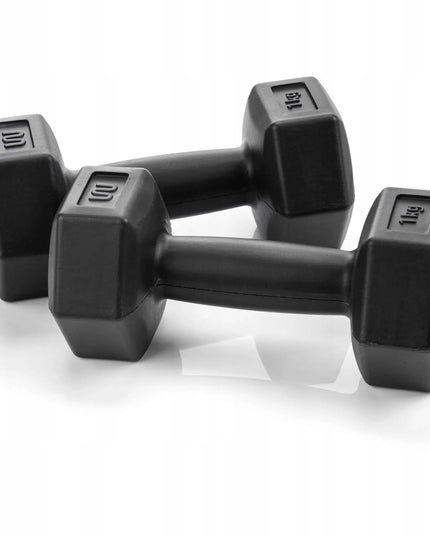 Meteor hanteliai 2x1kg, bituminiai svarmenys fitnesui ir sporto salei