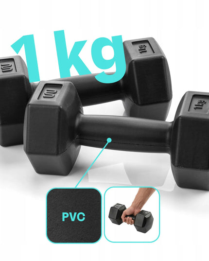 Meteor hanteliai 2x1kg, bituminiai svarmenys fitnesui ir sporto salei