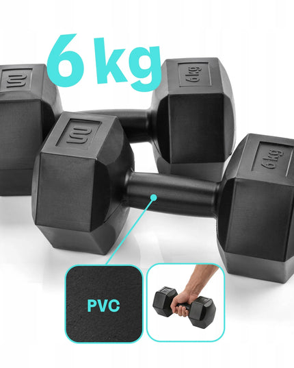 Meteor hanteliai 2x6 kg, bituminiai svarmenys fitnesui ir kultūrizmui