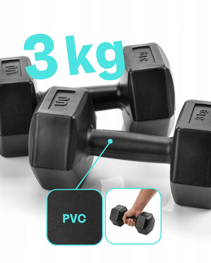 Meteor hanteliai, svarmenys, bituminių hantelių rinkinys 2x3kg, fitnesui ir sporto salei