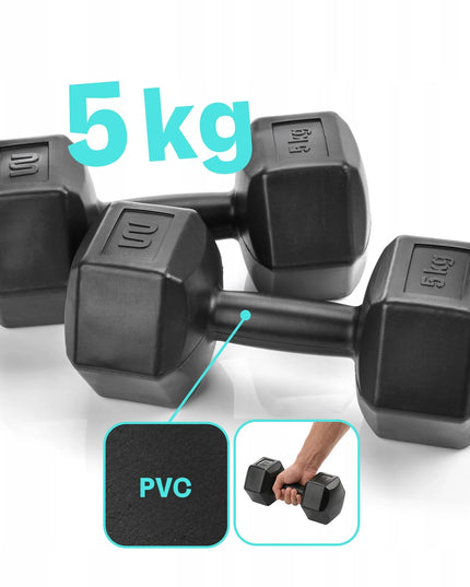 Meteor hantelių rinkinys 2x5kg – bituminiai svarmenys fitnesui ir sporto salei