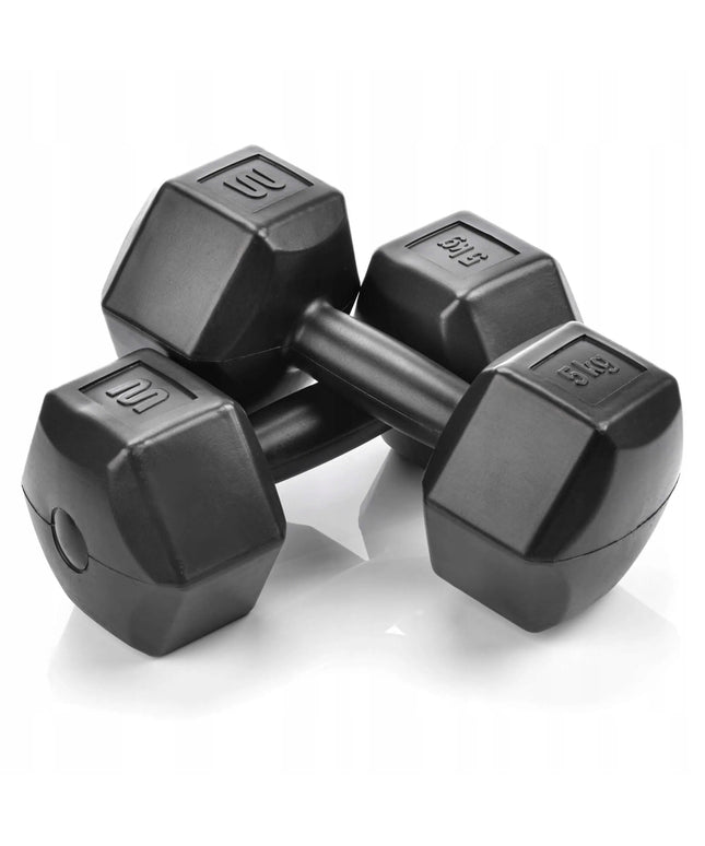 Meteor hantelių rinkinys 2x5kg – bituminiai svarmenys fitnesui ir sporto salei
