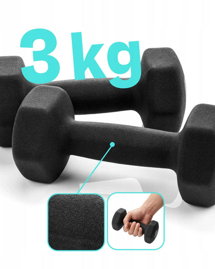 Meteor ketaus hanteliai 2x3 kg, svarmenų rinkinys fitnesui ir sporto salei