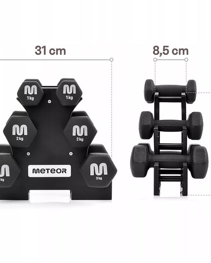Meteor ketaus svarmenų rinkinys su stovu 2x3-2-1 kg
