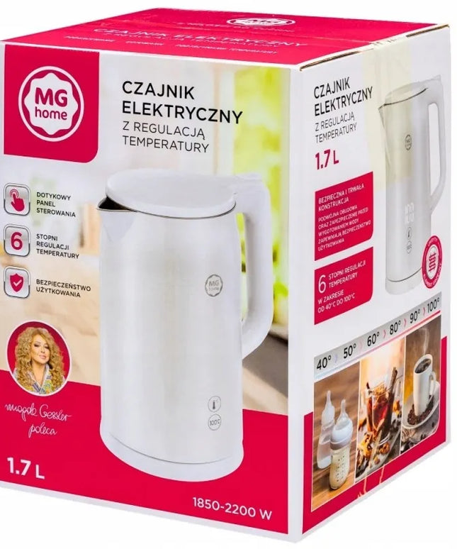 MG Home elektrinis virdulys su temperatūros reguliavimu DK24005W, baltas, 1,7 l