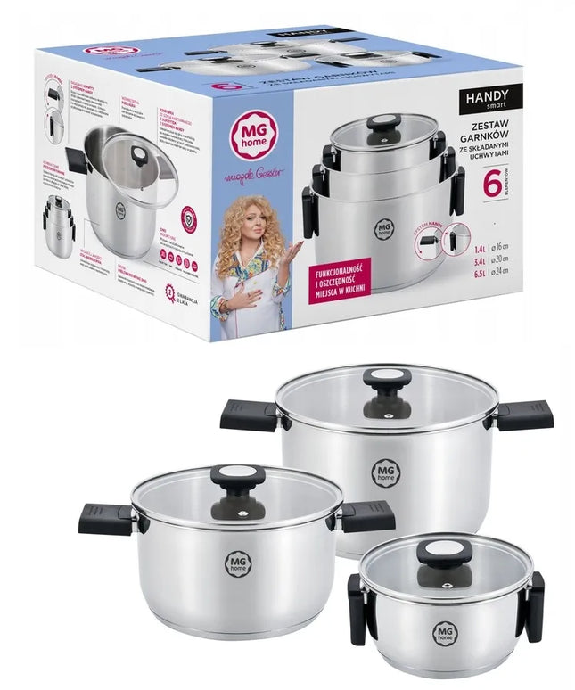 MG Home Magda Gessler puodų rinkinys, nerūdijantis plienas, indukcija, dujos, 6 dalys