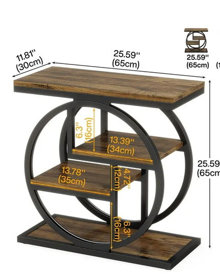 Miegamojo šoninis staliukas BYBLIGHT – siauras pramoninio stiliaus naktinis staliukas su 4 lentynomis, kaimiško dizaino medinis staliukas su metaliniu rėmu 65x65x30 cm