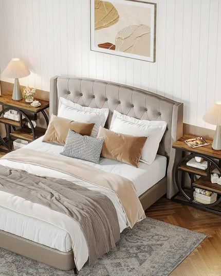 Miegamojo šoninis staliukas BYBLIGHT – siauras pramoninio stiliaus naktinis staliukas su 4 lentynomis, kaimiško dizaino medinis staliukas su metaliniu rėmu 65x65x30 cm