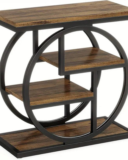 Miegamojo šoninis staliukas BYBLIGHT – siauras pramoninio stiliaus naktinis staliukas su 4 lentynomis, kaimiško dizaino medinis staliukas su metaliniu rėmu 65x65x30 cm