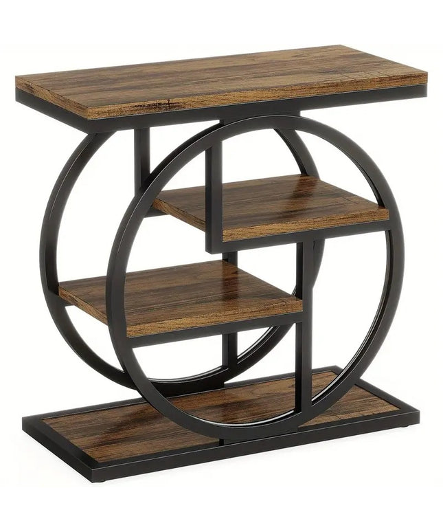 Miegamojo šoninis staliukas BYBLIGHT – siauras pramoninio stiliaus naktinis staliukas su 4 lentynomis, kaimiško dizaino medinis staliukas su metaliniu rėmu 65x65x30 cm