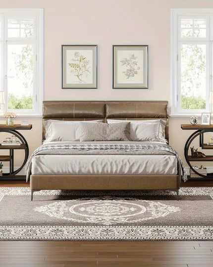 Miegamojo šoninis staliukas BYBLIGHT – siauras pramoninio stiliaus naktinis staliukas su 4 lentynomis, kaimiško dizaino medinis staliukas su metaliniu rėmu 65x65x30 cm