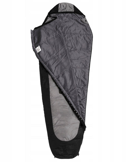Miegmaišis Meteor INDUS R mumijos tipo 200x80 cm su kompresiniu dėklu pilkas-juodas vasarai ir žygiams