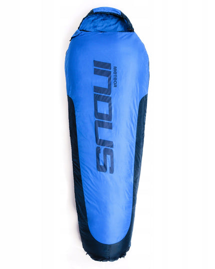 Miegmaišis Meteor Indus R mumijos tipo 220x80/50 cm dviejų sezonų lengvas turistinis miegmaišis mėlynos spalvos