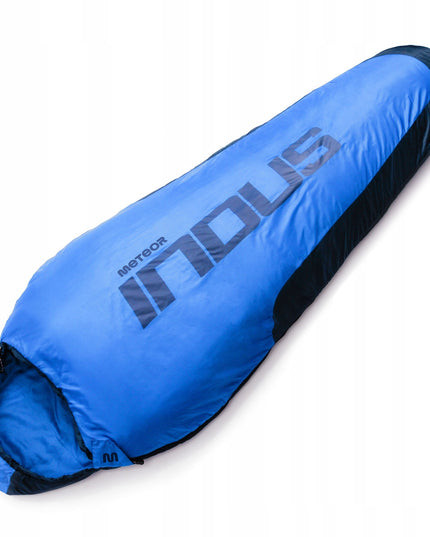 Miegmaišis Meteor Indus R mumijos tipo 220x80/50 cm dviejų sezonų lengvas turistinis miegmaišis mėlynos spalvos