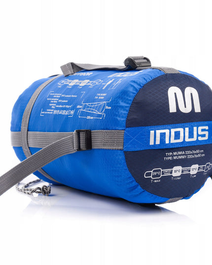Miegmaišis Meteor Indus R mumijos tipo 220x80/50 cm dviejų sezonų lengvas turistinis miegmaišis mėlynos spalvos