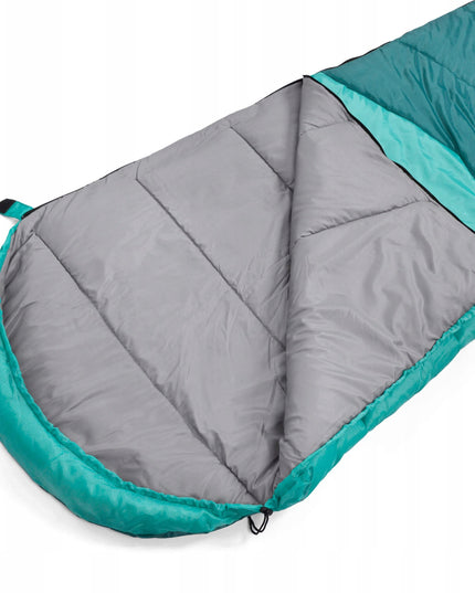 Miegmaišis Meteor Safari su gobtuvu ir pagalvėle 220x80 cm kairinis trijų sezonų turistinis miegmaišis mėtinės spalvos