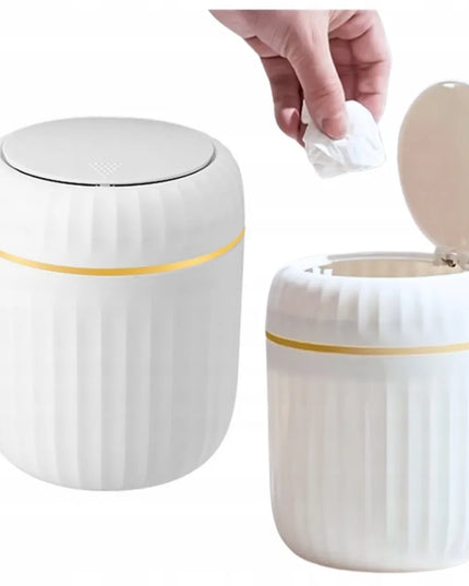Mini šiukšliadėžė su atidaromu dangčiu universali elegantiška balta