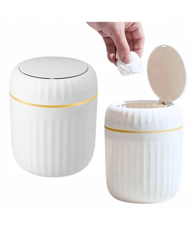 Mini šiukšliadėžė su atidaromu dangčiu universali elegantiška balta