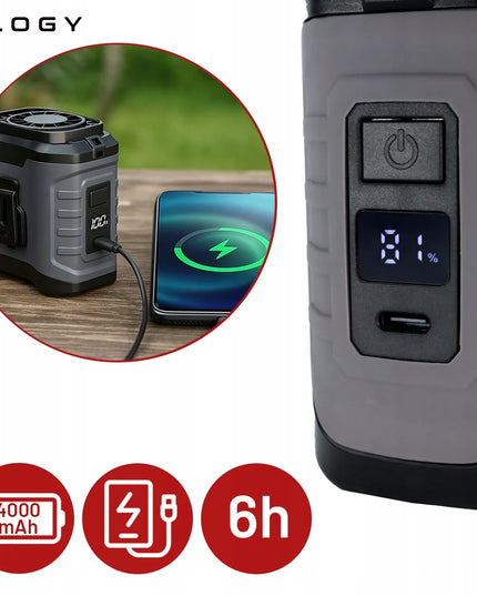 Mini ventiliatorius Alogy su klipu tvirtinimui prie kelnių, „powerbank“ funkcija, USB