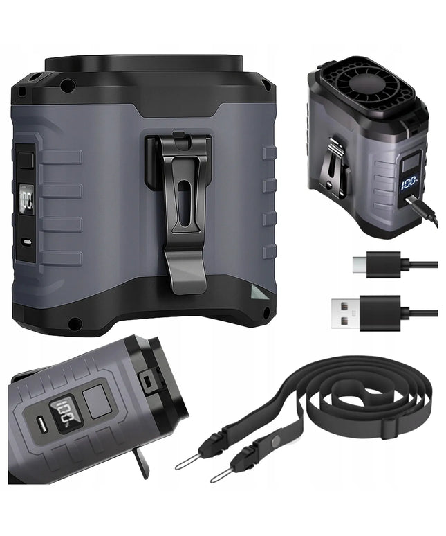 Mini ventiliatorius Alogy su klipu tvirtinimui prie kelnių, „powerbank“ funkcija, USB