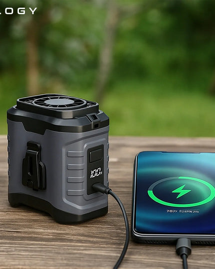 Mini ventiliatorius Alogy su klipu tvirtinimui prie kelnių, „powerbank“ funkcija, USB