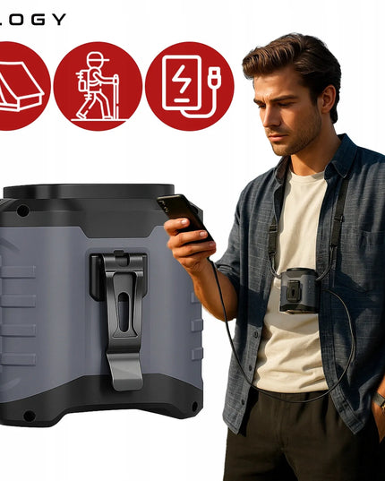 Mini ventiliatorius Alogy su klipu tvirtinimui prie kelnių, „powerbank“ funkcija, USB