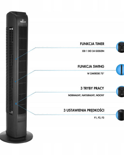 Mission Air TOWER FAN koloninis ventiliatorius, tyliai veikiantis, juodas