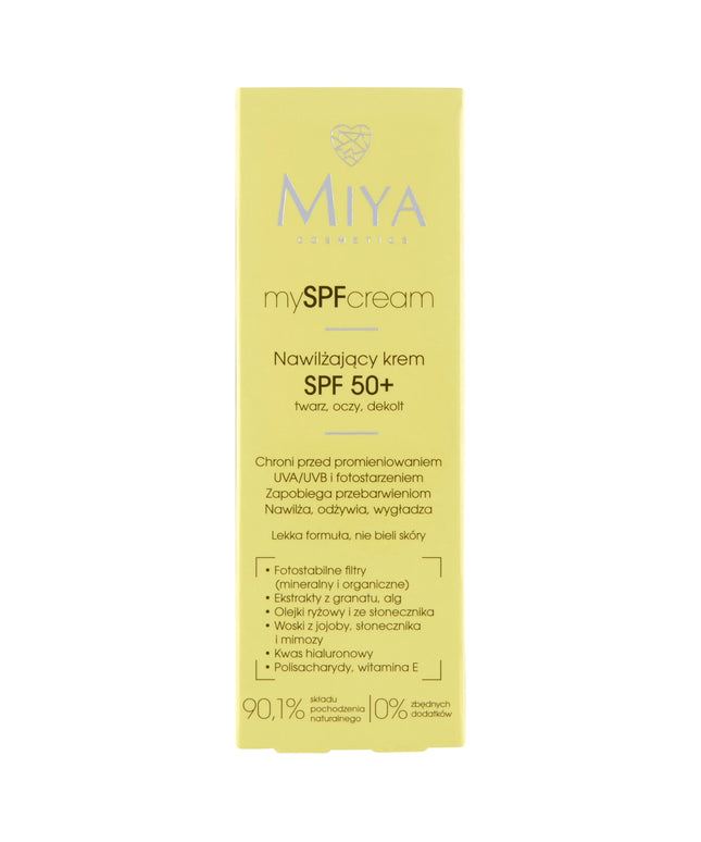 MIYA mySPFcream drėkinamasis kremas veidui, paakiams ir iškirptės zonai SPF 50+ 40ml