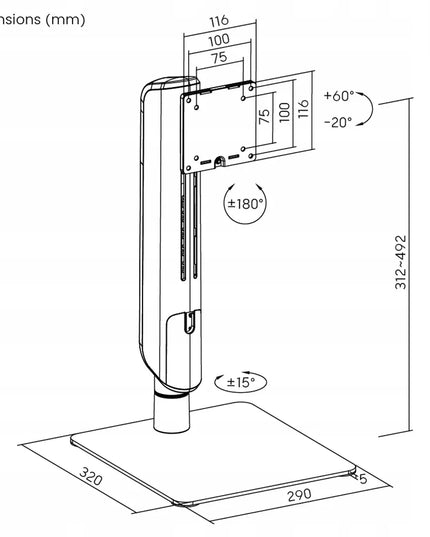 Mobilus monitoriaus laikiklis 17-49" 18kg VESA reguliavimas Spacetronik sidabrinis