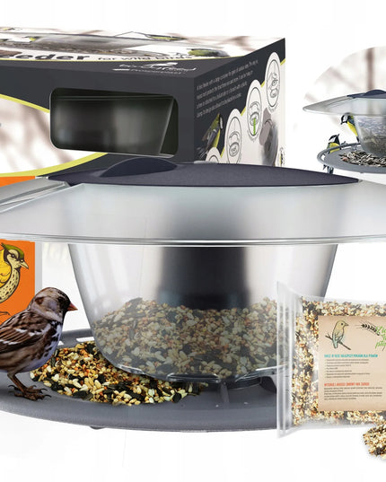 MODERNIŠIAUKLA LESYKLA PAUKŠČIAMS SU 1 KG LESALO BIRDYFEED ROUND TVIRTA