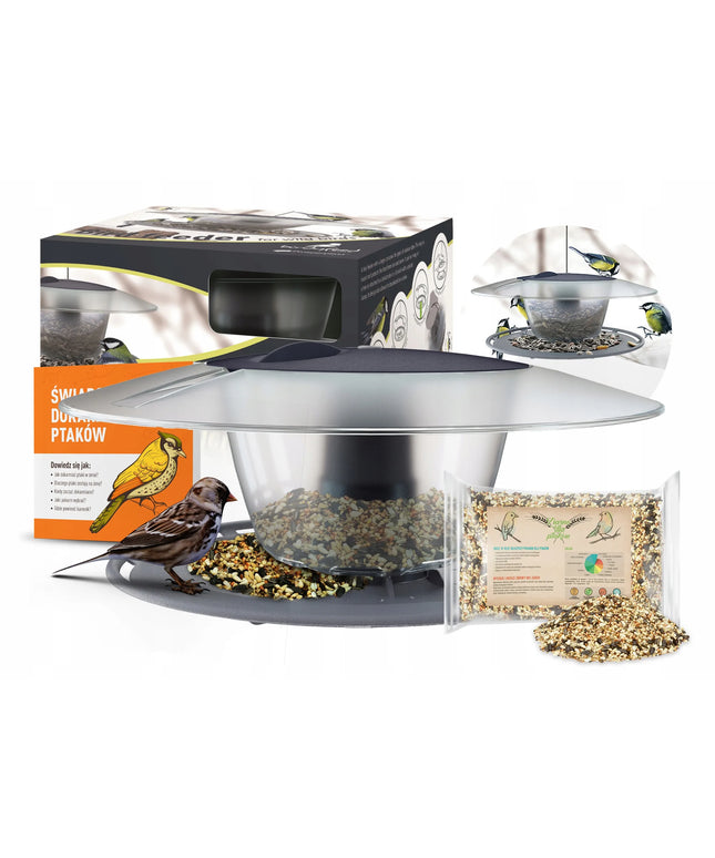 MODERNIŠIAUKLA LESYKLA PAUKŠČIAMS SU 1 KG LESALO BIRDYFEED ROUND TVIRTA