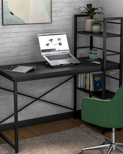 Modernus Darbo Stalas su Lentynomis Leader 4.0 (Juodas)