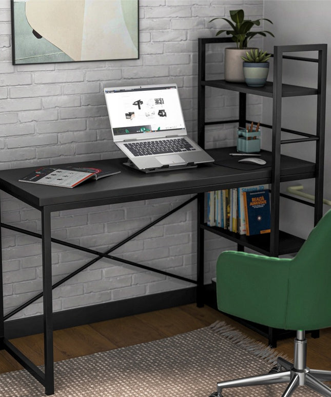 Modernus Darbo Stalas su Lentynomis Leader 4.0 (Juodas)