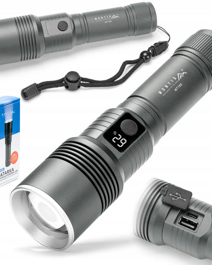 MONTIS MT159-GR rankinis taktinis įkraunamas aliuminis žibintuvėlis IPX4 700LM 3000mAh