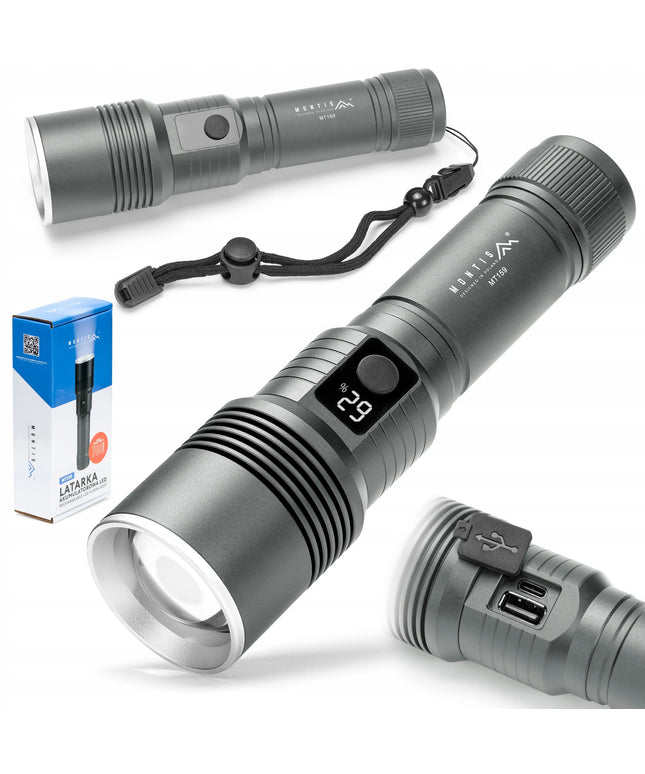 MONTIS MT159-GR rankinis taktinis įkraunamas aliuminis žibintuvėlis IPX4 700LM 3000mAh
