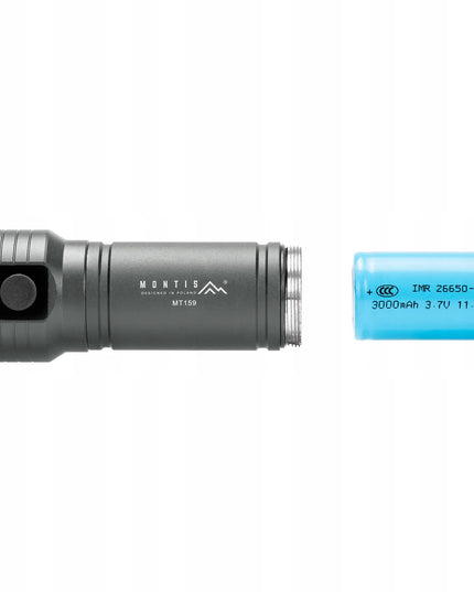 MONTIS MT159-GR rankinis taktinis įkraunamas aliuminis žibintuvėlis IPX4 700LM 3000mAh