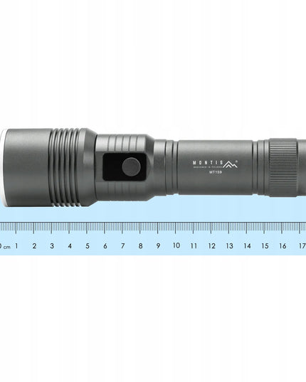 MONTIS MT159-GR rankinis taktinis įkraunamas aliuminis žibintuvėlis IPX4 700LM 3000mAh